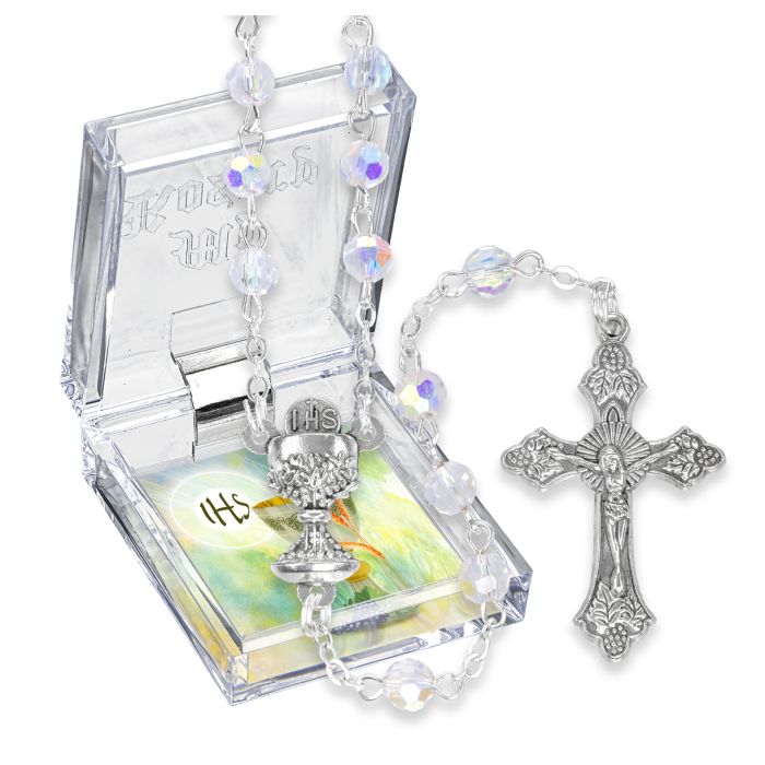 Aurora Borealis Bead Communion Rosary, Boxed