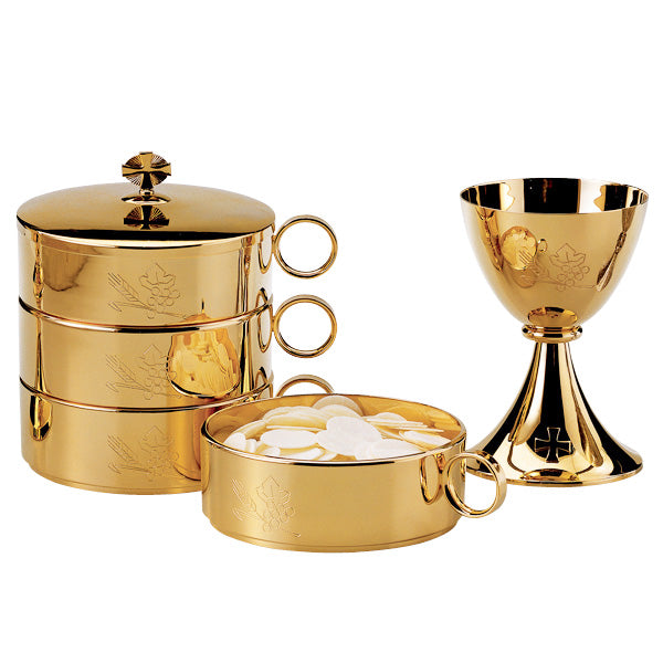 Wheat & Grape Motif Triple Stacking Ciborium Set