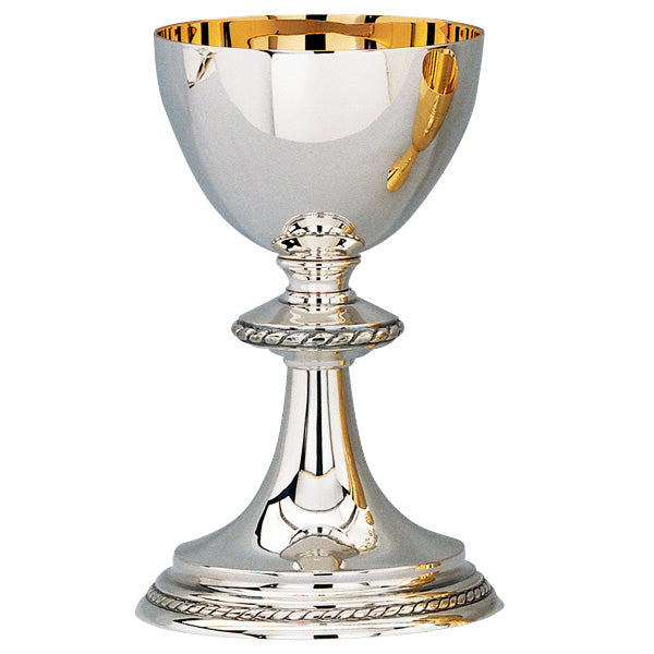 Calice motif corde et patène coupelle de 15,9 cm