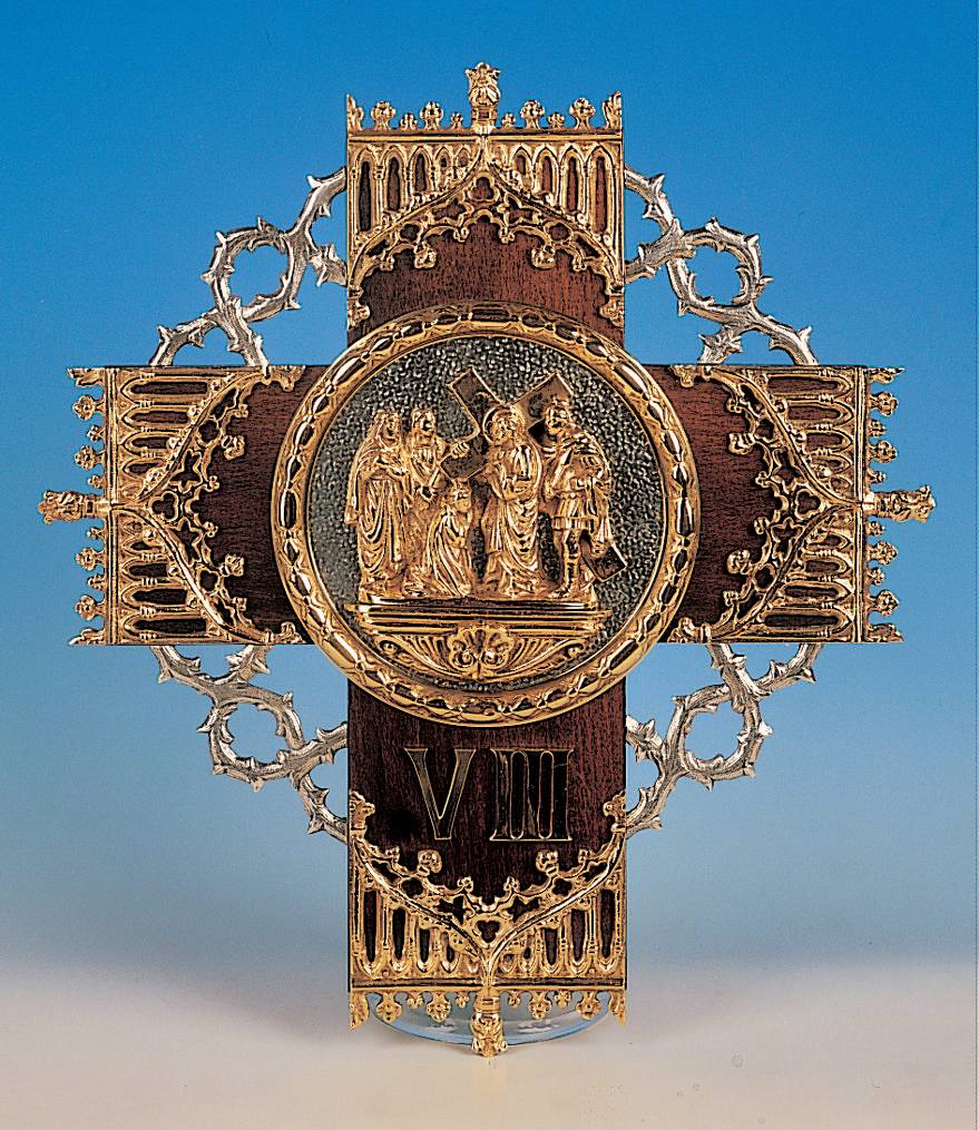 Crown of Thorns Stations of the Cross | Set of 14 | 23" x 20" | Metal on Wood Cross