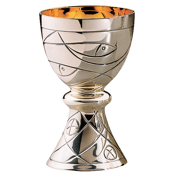 Fish Net & Loaves Motif Chalice & 6-1/4" Dish Paten