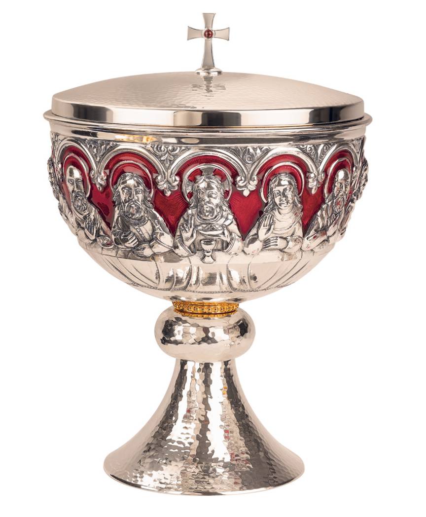 Last Supper Red Enameled Large Ciborium