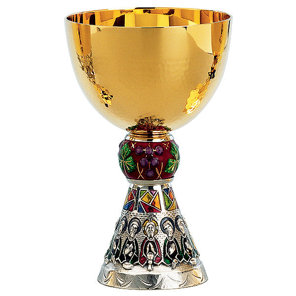 Enameled Last Supper Motif Chalice & 6-1/2" Bowl Paten