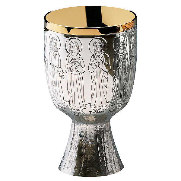 12 Apostles Motif Hand-Engraved Chalice & Dish Paten
