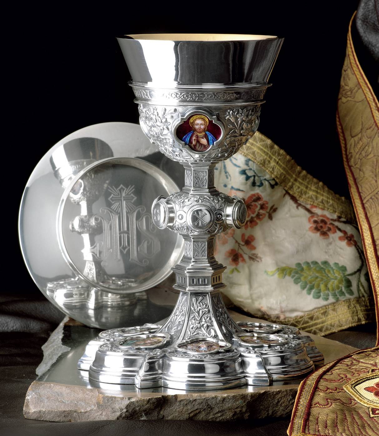 Calice gothique en argent sterling et patène à anneau de 6-1/4"