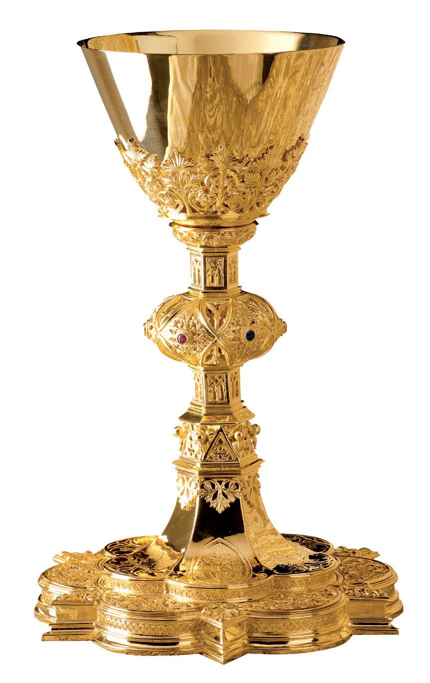 Motif gothique avec pierres Calice et patène de 16 cm (6-1/4") avec anneau