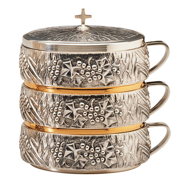 Grape & Wheat Motif Triple Stacking Ciborium Set with Lid