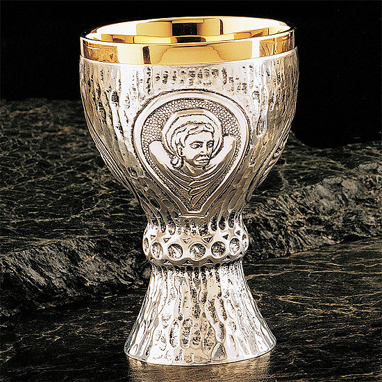 Calice et patène écaille en argent plaqué à motif des 4 Évangélistes