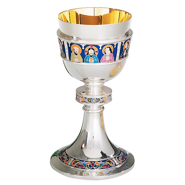 Cloisonne Fire Enameled Last Supper Motif Chalice & 6-1/4" Dish Paten