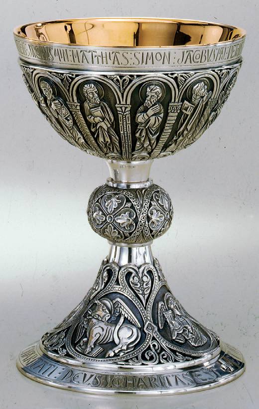 12 Apostles & 4 Evangelists Chalice & 6-1/4" Scale Paten with Ring