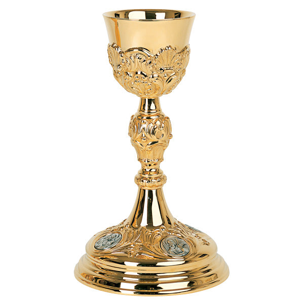 Calice et patène des Quatre Évangélistes Baroques avec médaillons – 15 cm