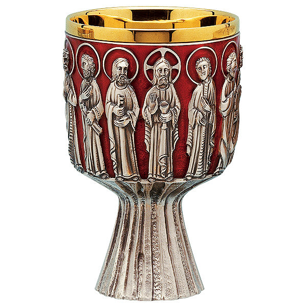 12 Apostles Motif Red Enameled Chalice & 6-1/4" Dish Paten