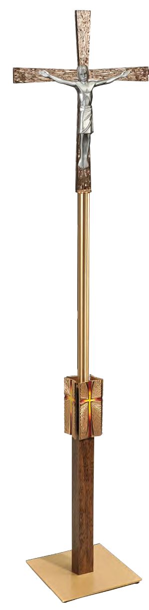 Croix de procession en bronze et colonne en bois : Style 2155