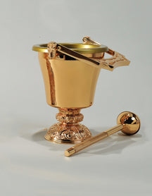 Bronze Holy Water Container/Pot & Sprinkler: 2180 Style - 13.5" Ht