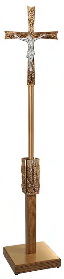 Bronze Processional Crucifix w/Dark Oak Column : 2754 Style - 79" Ht