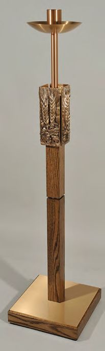 Cierge pascal fixe en bronze avec colonne et base en chêne foncé : style 2754 - douille de 4,9 cm