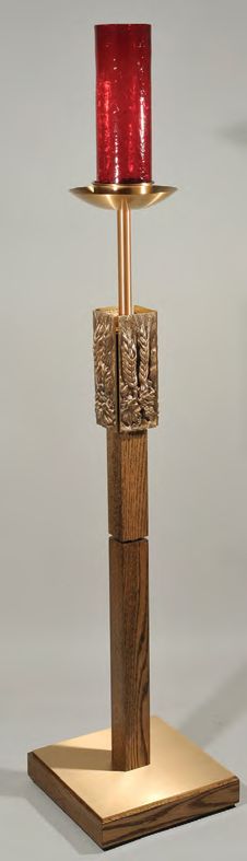 Lampe de sanctuaire de sol en bronze avec colonne en chêne foncé : Style 2754 - Hauteur 48"