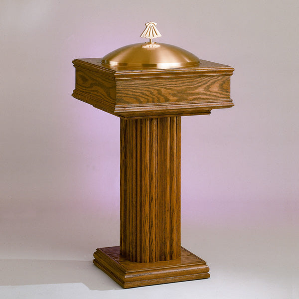Oak Wood/Bronze Baptismal Font: 2828 Style: 24" Square
