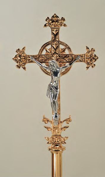 High Polish Finish Bronze Floor Processional Crucifix: 3018 Style - 79" Ht