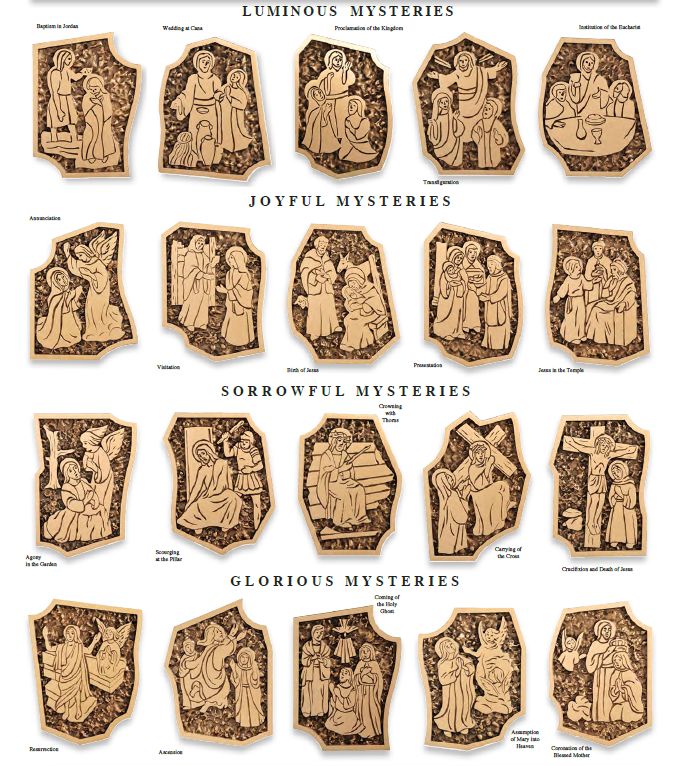 Combination Finish Bronze "Mysteries of the Rosary" Set of 20 - 11" Ht