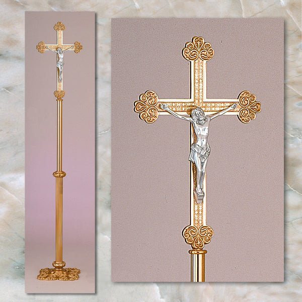 Gilt Finish Bronze Floor Processional Crucifix: 6193 Style - 84" Ht