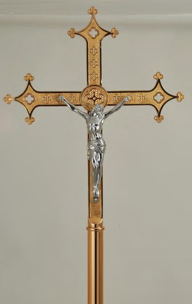 High Polish Bronze Floor Processional Crucifix: 6252 Style - 84" Ht