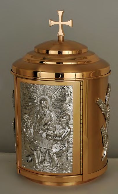 "Road To Emmaus" Bronze Tabernacle with Nickel Accents: 8176 Style - 20" Ht