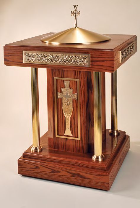 Wood Baptismal Font w/Bronze Accents: 9035 Style - Top 30" Square