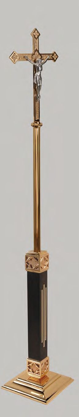 Processional High Polish Bronze Crucifix w/Wood Column: 9988 Style - 84" Ht