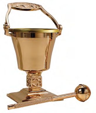 Bronze Holy Water Pot & Sprinkler: 9988 Style - 13-1/2" Ht