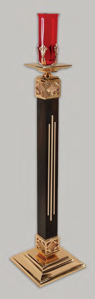 High Polish Finish Bronze Floor Sanctuary Lamp w/Wood Column: 9988 Style - 2 Sizes