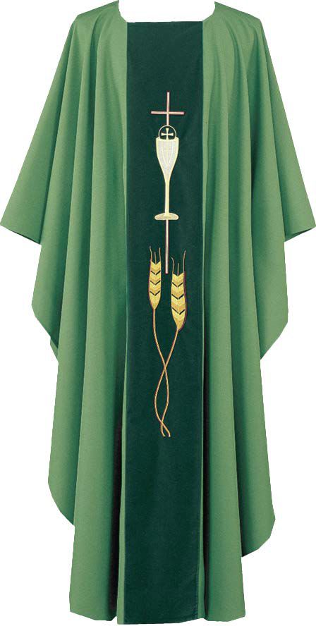 "Chalice/Cross/Wheat" Chasuble - Washable - Ample Cut - 100% Poly