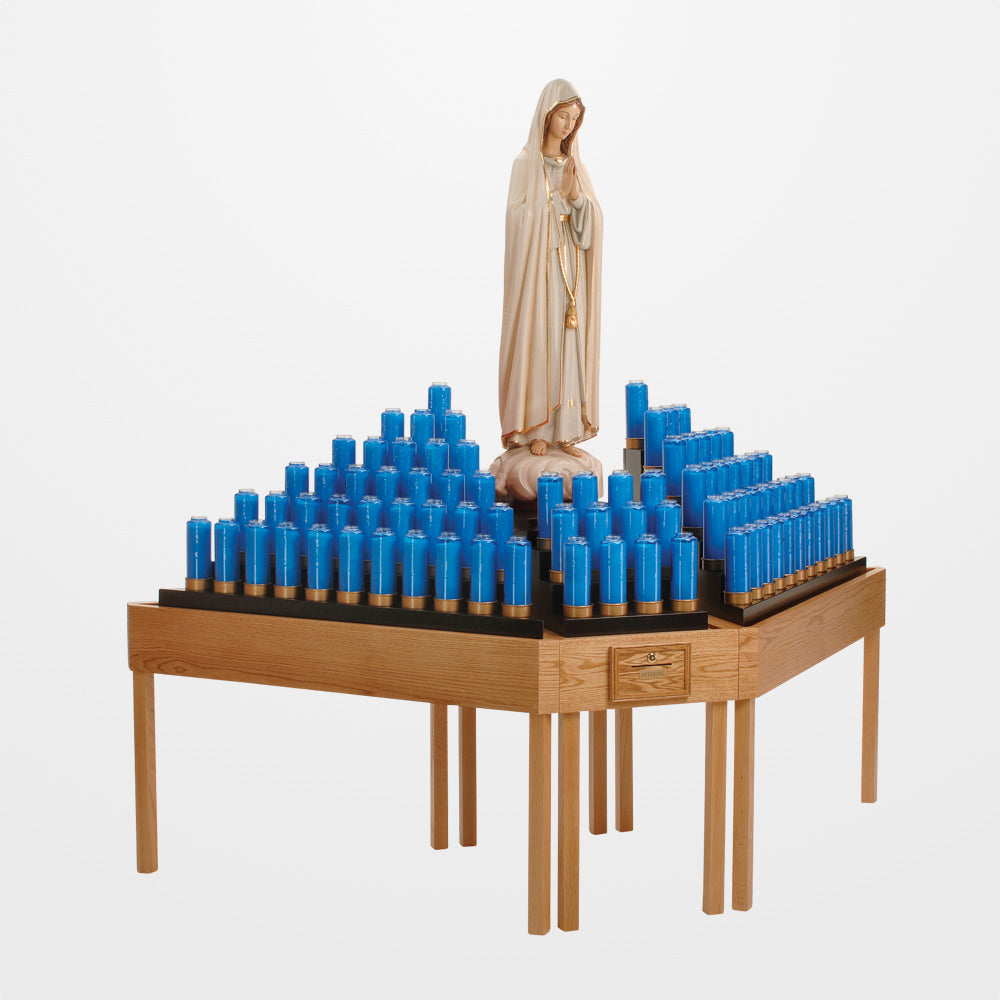 Votive Candle Light Stand - Oak Wood & Statue Area - 84 Lite