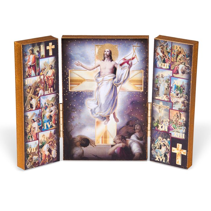 5" x 3" Stations of the Cross Natural Wood Triptych