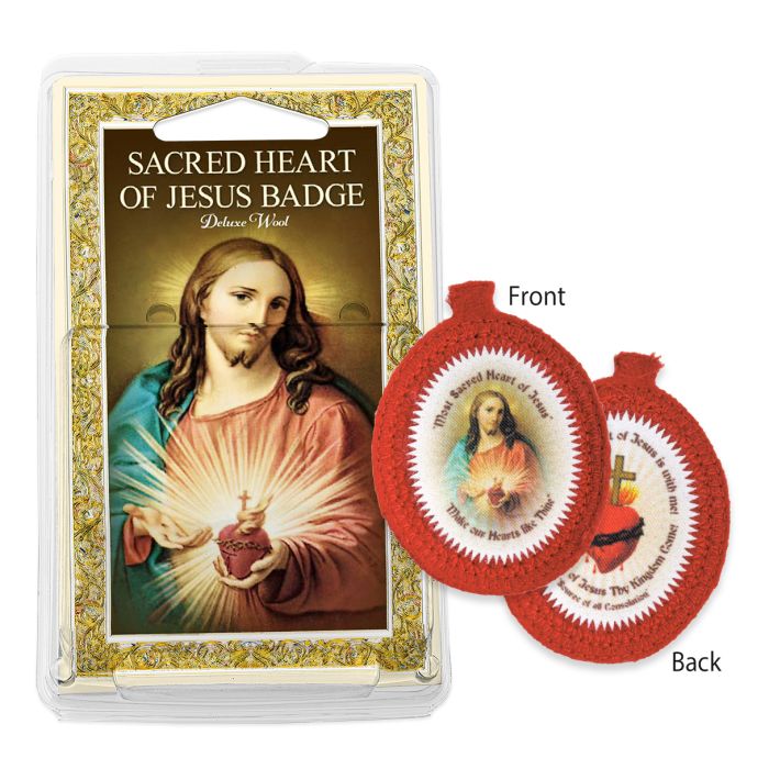 Pure Wool Sacred Heart of Jesus Badge in Deluxe Packaging (1 7/8" x 2 1/2")