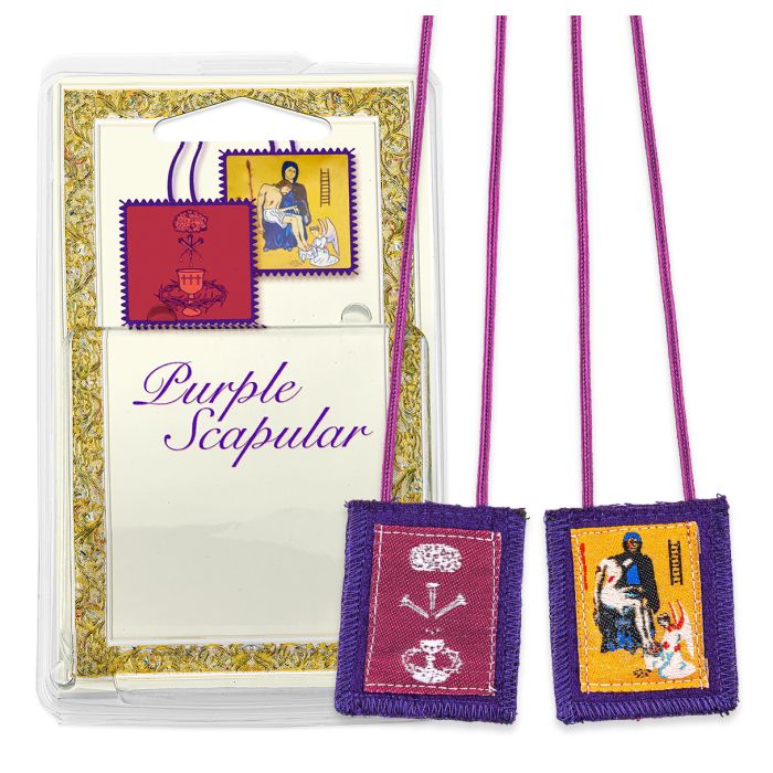 Benediction and Protection Purple Wool Scapular in Deluxe Packaging (1-3/4" x 2")