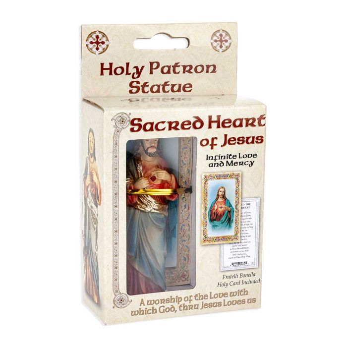 4" Cold Cast Resin Hand Painted Statue of Sacred Heart in a Deluxe Window Box