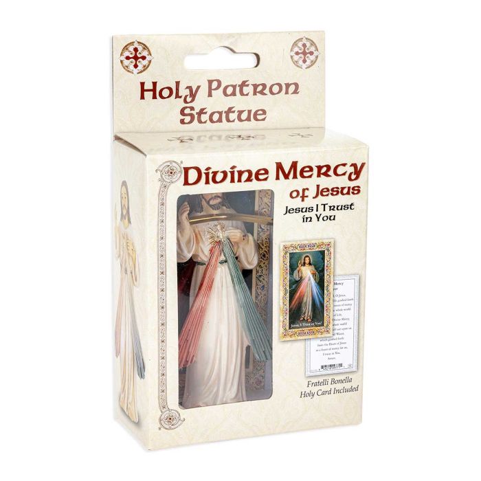4" Cold Cast Resin Hand Painted Statue of Divine Mercy in a Deluxe Window Box