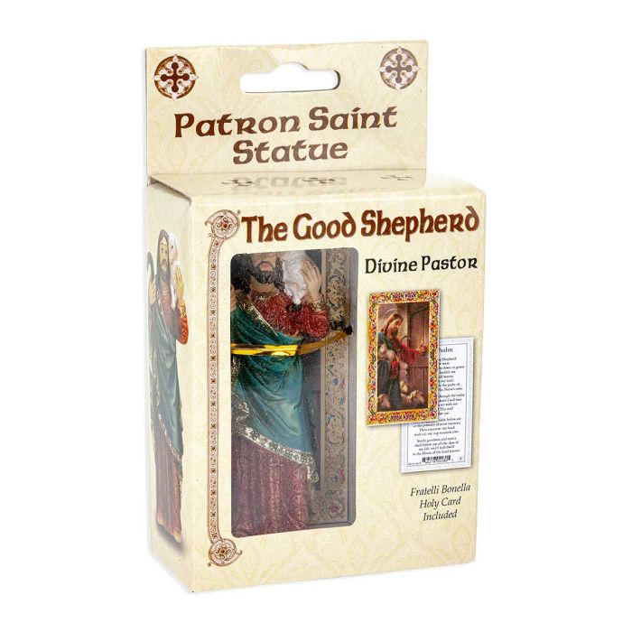 4" Cold Cast Resin Hand Painted Statue of Good Shepherd in a Deluxe Window Box
