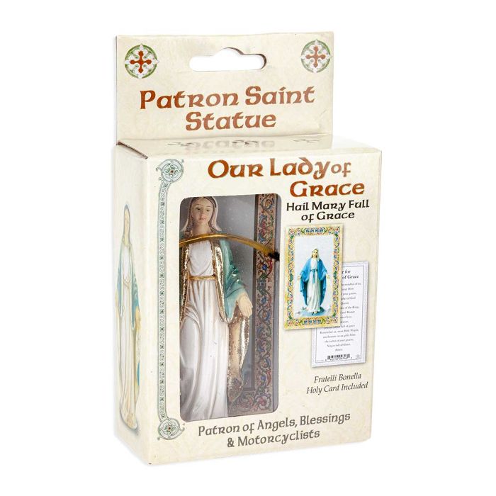 4" Cold Cast Resin Hand Painted Statue of Our Lady of Grace in a Deluxe Window Box