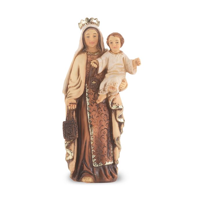 4" Cold Cast Resin Hand Painted Statue of Our Lady of Mount Carmel in a Deluxe Window Box