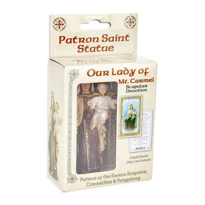 4" Cold Cast Resin Hand Painted Statue of Our Lady of Mount Carmel in a Deluxe Window Box