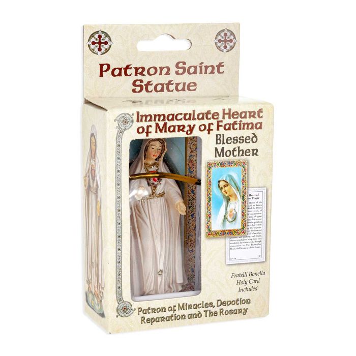 4" Cold Cast Resin Hand Painted Statue of Our Lady of Fatima in a Deluxe Window Box