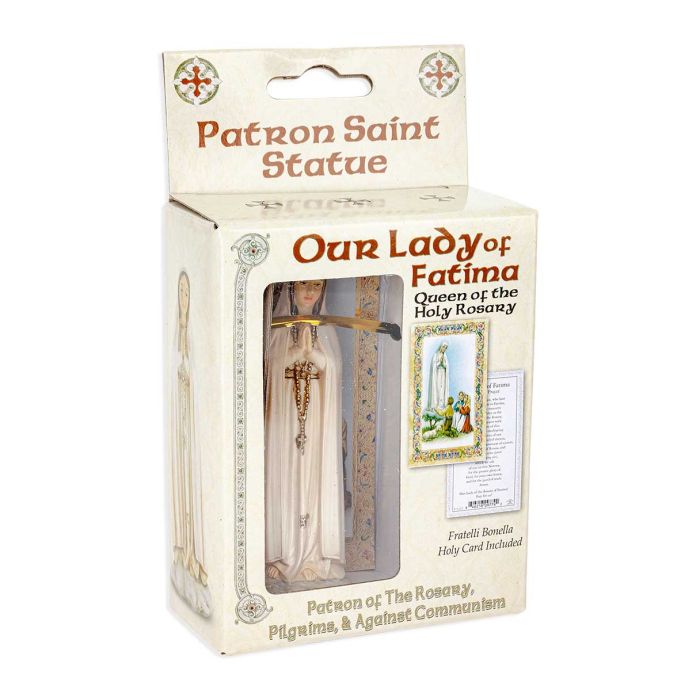 4" Cold Cast Resin Hand Painted Statue of Our Lady of Fatima in a Deluxe Window Box