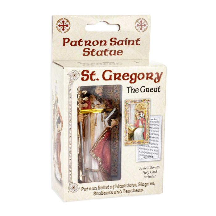 4" Cold Cast Resin Hand Painted Statue of Saint Gregory in a Deluxe Window Box