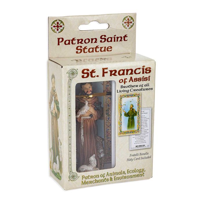 4" Cold Cast Resin Hand Painted Statue of Saint Francis of Assisi in a Deluxe Window Box