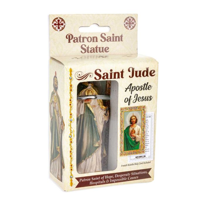 4" Cold Cast Resin Hand Painted Statue of Saint Jude in a Deluxe Window Box