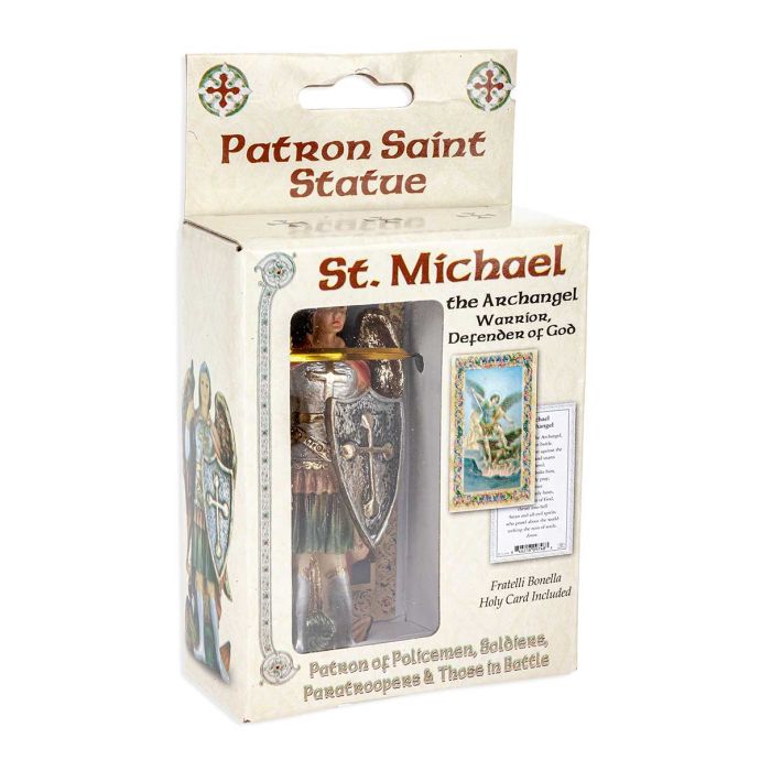 4" Cold Cast Resin Hand Painted Statue of Saint Michael in a Deluxe Window Box