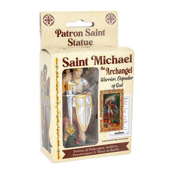 4" Cold Cast Resin Hand Painted Statue of Saint Michael Defender of Glory in a Deluxe Window Box