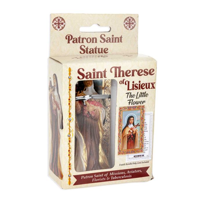 4" Cold Cast Resin Hand Painted Statue of Saint Therese in a Deluxe Window Box